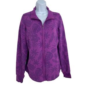 Tommy Bahama Sweatshirt Womens Size M Purple Jen Terry Monstera Mash Full Zip